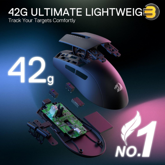 Redragon M724 black 49g ultralight wired gaming mouse with ergonomic natural grip