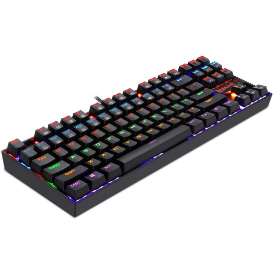 Redragon K552 Mechanical Gaming Keyboard, RGB Rainbow Backlit, 87 Keys, Tenkeyless, Compact Steel Construction with Cherry MX RED Switches for Windows PC Gamer (Black)