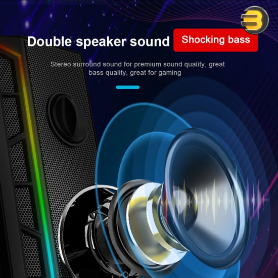 REDRAGON GS580 CALLIOPE RGB Gaming Desktop Speakers - 5W x 2.0 Channel - 3.5mm AUX stereo sound - With Calssic Volume Control Knob For Computer PC - Black