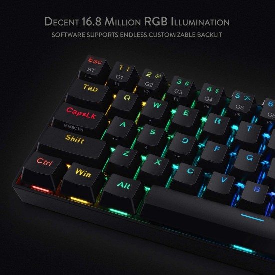 Redragon K530 Draconic 60% Compact RGB Wireless Mechanical Keyboard, 61 Keys TKL Designed 5.0 Bluetooth Gaming Keyboard with Brown Switches and 16.8 Million RGB Lighting for PC, Laptop, Cell Phone