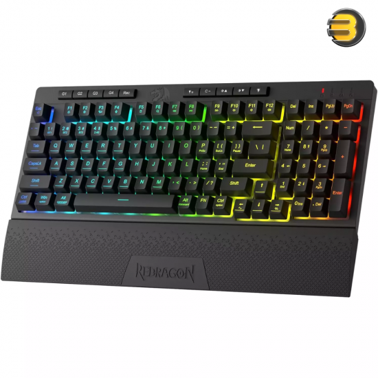 Redragon K515 PRO Shiva RGB Wireless Bluetooth Membrane Gaming Keyboard – Tri-Mode (Wired/2.4 GHz/Bluetooth), 98 Keys, On-Board Macro & Multimedia Keys, Detachable Wrist Rest, Software Supported
