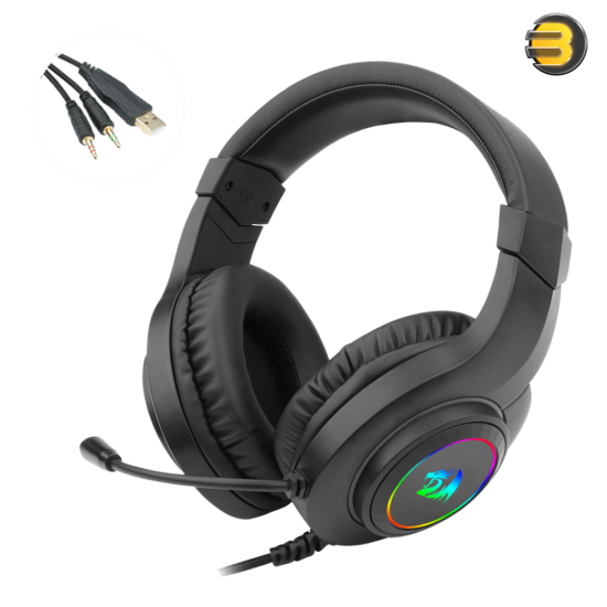 REDRAGON H260 RGB GAMING HEADSET WITH MICROPHONE, WIRED, COMPATIBLE WITH XBOX ONE, NINTENDO SWITCH, PS4, PS5, PCS, LAPTOPS