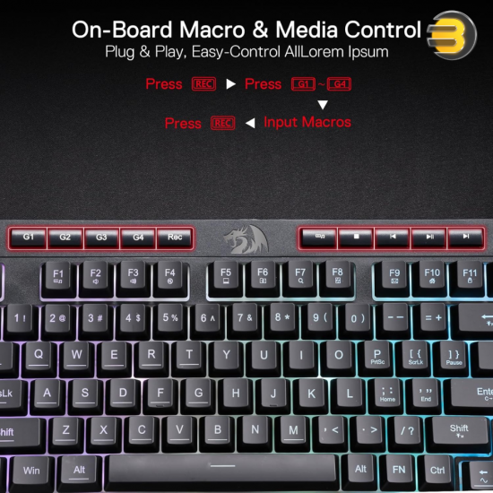 Redragon SHIVA K515 RGB Membrane Gaming Keyboard – 98-Key Mechanical-Feel, On-Board Macro Keys, Detachable Wrist Rest, Full RGB Lighting
