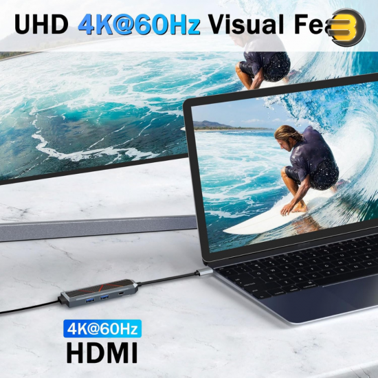 Redragon 4-in-1 USB-C Docking Station – 100W PD & 4K@60Hz HDMI