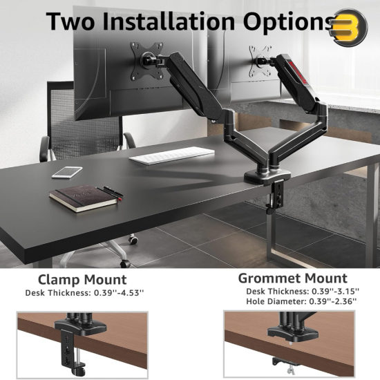 Redragon GMK915 Dual Monitor Mount Stand – Gas Spring Arms for 13–32″ Screens, VESA 75/100, C-Clamp & Grommet Base, Cable Management, 8kg per Arm Redragon GMK915 Dual Monitor Mount Stand – Gas Spring Arms for 13–32″ Screens, VESA 75/100, C-Clamp & Grommet Base, Cable Management, 8kg per Arm