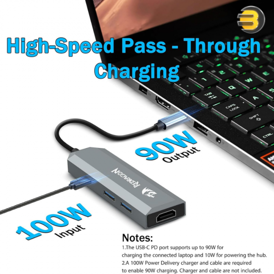 Redragon 4-in-1 USB-C Docking Station – 100W PD & 4K@60Hz HDMI