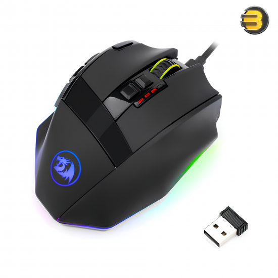 Redragon Sniper Pro M801P-RGB Dual Mode Wired/Wireless Gaming Mouse — 16000 DPI, 9 Programmable Buttons, 40G Acceleration, RGB Lighting, Ergonomic Design, USB Type-C Charging, Up to 70 Hours Battery Life