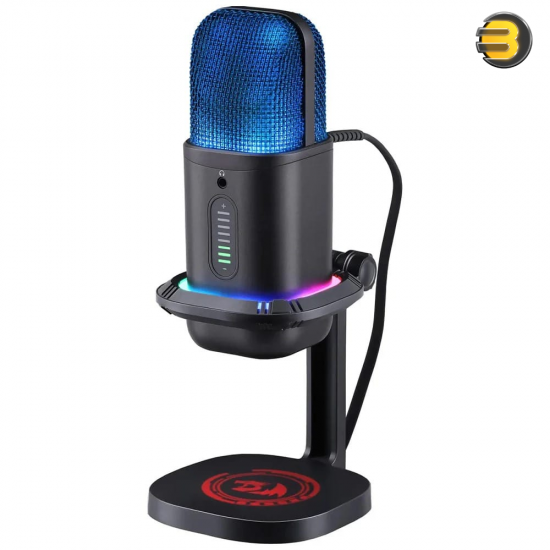 Redragon Echowave GM305 RGB USB Streaming Microphone – Cardioid Condenser, Touch Mute, Gain Control, Plug & Play, Black