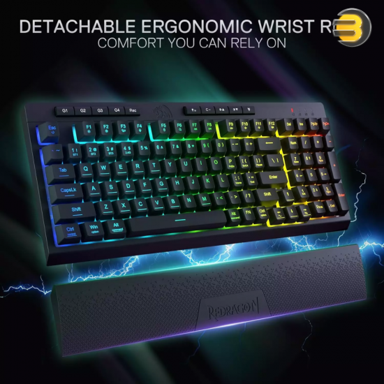 Redragon K515 PRO Shiva RGB Wireless Bluetooth Membrane Gaming Keyboard – Tri-Mode (Wired/2.4 GHz/Bluetooth), 98 Keys, On-Board Macro & Multimedia Keys, Detachable Wrist Rest, Software Supported