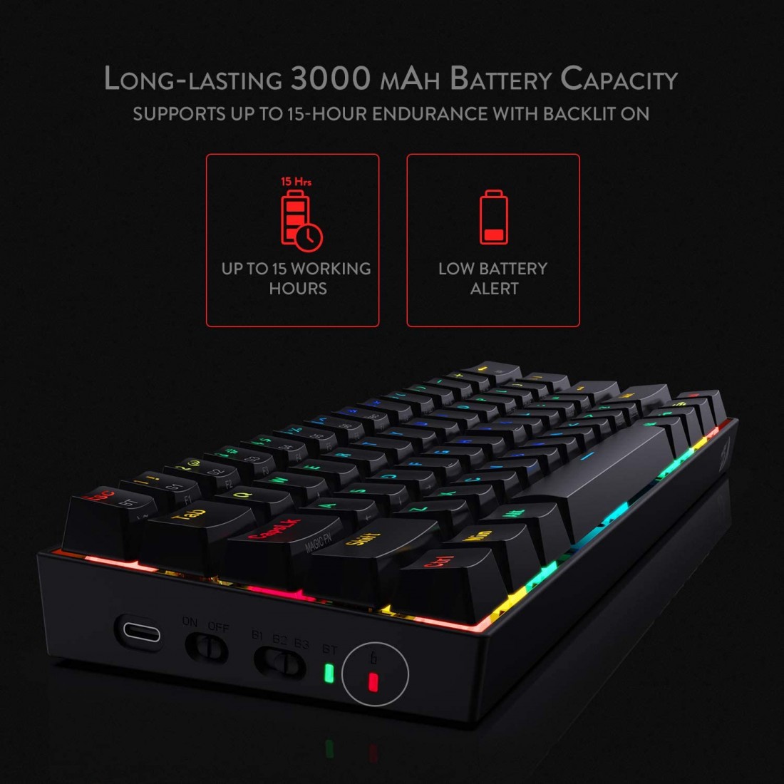 Redragon K530 PRO Draconic Türkçe Q 60% Kompakt Kablosuz - Bluetooth 2 Brown Switch Mekanik Gaming Klavye P 6950376707864