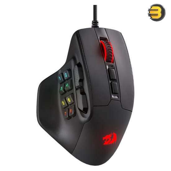 Redragon M811 Aatrox MMO Wired Gaming Mouse – 12,400 DPI Optical Sensor, 15 Programmable Buttons, RGB Lighting, Black