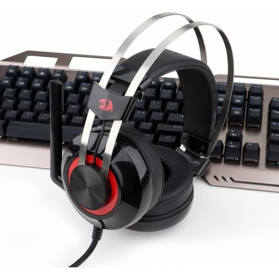 Redragon H601 TALOS 7.1 Channel Surround Stereo Gaming Headset Over Ear Headphones with Mic Individual Vibration Noise Canceling LED Light