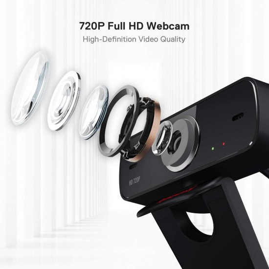 Redragon GW600 720P Webcam with Built-in Dual Microphone, 360-Degree Rotation - 2.0 USB Skype Computer Web Camera - 30 FPS for Online Courses, Video Conferencing and Streaming