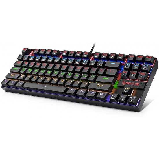 Redragon K552 Mechanical Gaming Keyboard, RGB Rainbow Backlit, 87 Keys, Tenkeyless, Compact Steel Construction with Cherry MX RED Switches for Windows PC Gamer (Black)