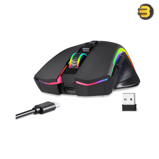 Redragon M602-KS Griffin wireless gaming mouse with RGB lighting and ergonomic right-handed design