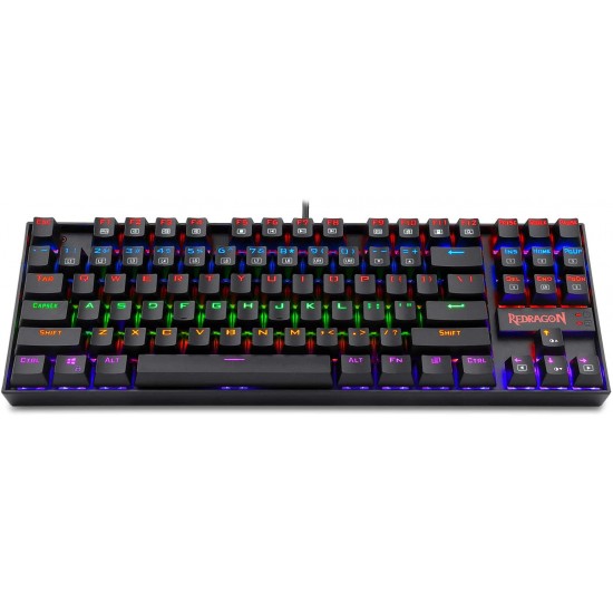 Redragon K552 Mechanical Gaming Keyboard, RGB Rainbow Backlit, 87 Keys, Tenkeyless, Compact Steel Construction with Cherry MX RED Switches for Windows PC Gamer (Black)