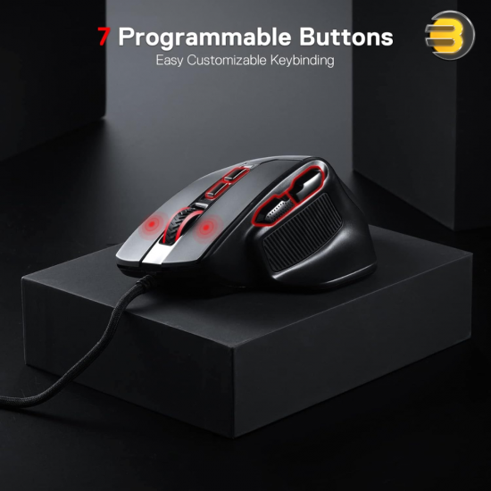 Redragon M806 Bullseye wired RGB gaming mouse with ergonomic natural grip and 7 programmable buttons
