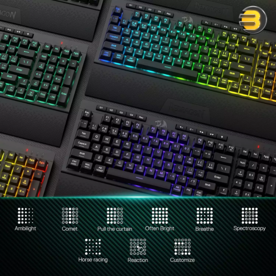 Redragon K515 PRO Shiva RGB Wireless Bluetooth Membrane Gaming Keyboard – Tri-Mode (Wired/2.4 GHz/Bluetooth), 98 Keys, On-Board Macro & Multimedia Keys, Detachable Wrist Rest, Software Supported