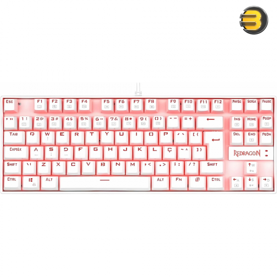 Redragon Kumara K552W-2 Wired Mechanical Gaming Keyboard, 87 Key, Blue Switches, 75% Compact, Anti Ghosting, Compact TKL Tenkeyless Ergonomic Designed, Red Backlit White - Kumara K552W-2