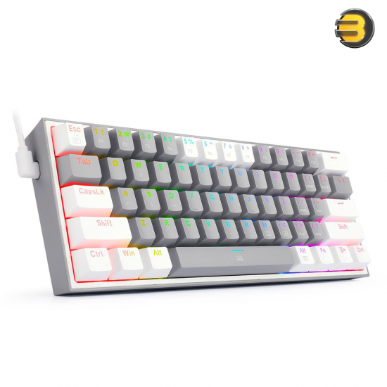 Redragon K617 Fizz RGB 60% Wired Mechanical Gaming Keyboard – 61 Keys, Red Switches, Compact Layout, Grey / White Design