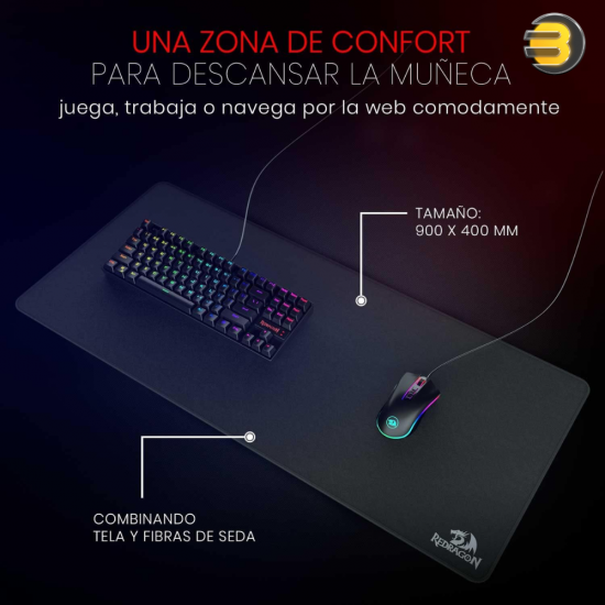 Redragon P032 Flick XL Gaming Mousepad – 900×400×4mm Extended Mouse Mat, Speed Surface, Anti-Slip Rubber Base, Black