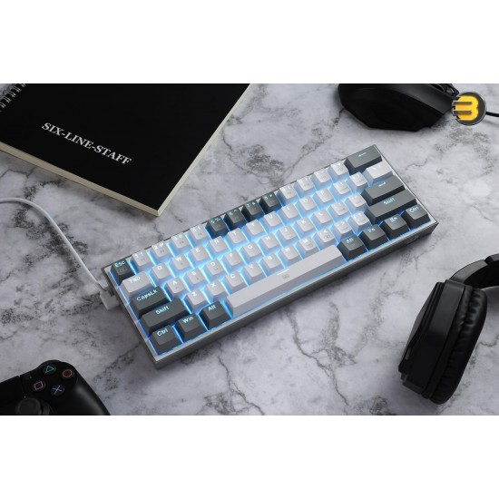 Redragon K617 FIZZ 60 Wired RGB Gaming Keyboard 61 Keys Compact Mechanical Keyboard w Grey White