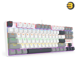 Redragon K552 WGL‑R KUMARA Tenkeyless 87‑Key Wired Mechanical Gaming Keyboard — Outemu Red Switches, Rainbow LED Backlight, Full‑Key Anti‑Ghosting, Double‑Shot Keycaps, Hot‑Swap, White/Gray, Metal‑ABS Frame