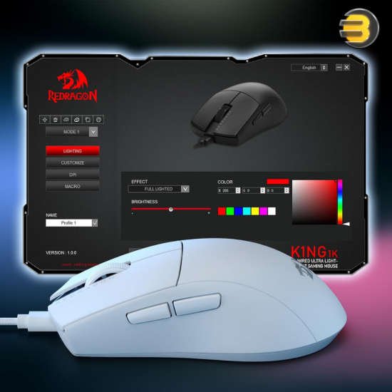 Redragon M724 white 49g ultralight wired gaming mouse with ergonomic natural grip