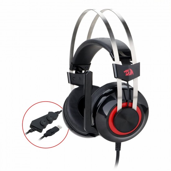 Redragon H601 TALOS 7.1 Channel Surround Stereo Gaming Headset Over Ear Headphones with Mic Individual Vibration Noise Canceling LED Light