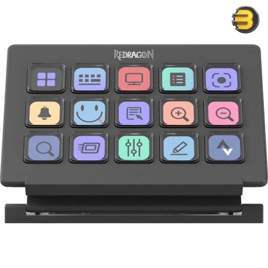 Redragon Streamcraft SS550 15-Key LCD Stream Controller Macro Pad Redragon Streamcraft SS550 15-key LCD stream controller and macro pad in matte black with adjustable tilt stand and programmable mini-screens