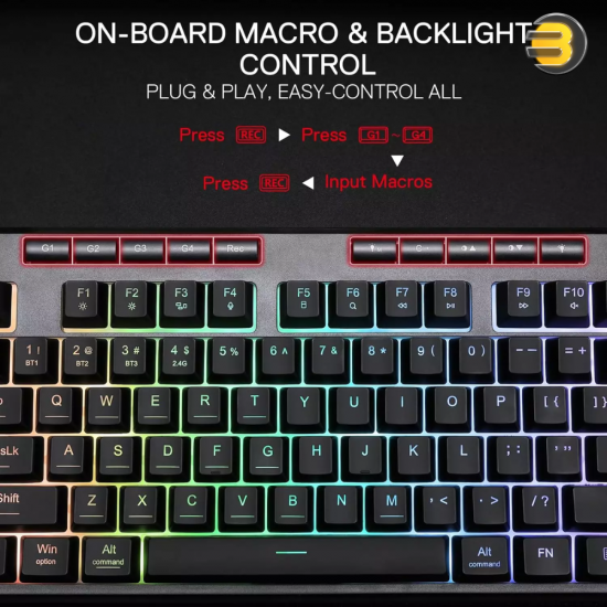 Redragon K516 PRO Shiva RGB Wireless Bluetooth Membrane Gaming Keyboard – 87-Key TKL, Tri-Mode USB-C/2.4 GHz/Bluetooth, On-Board Macros & Multimedia Keys, Software Supported