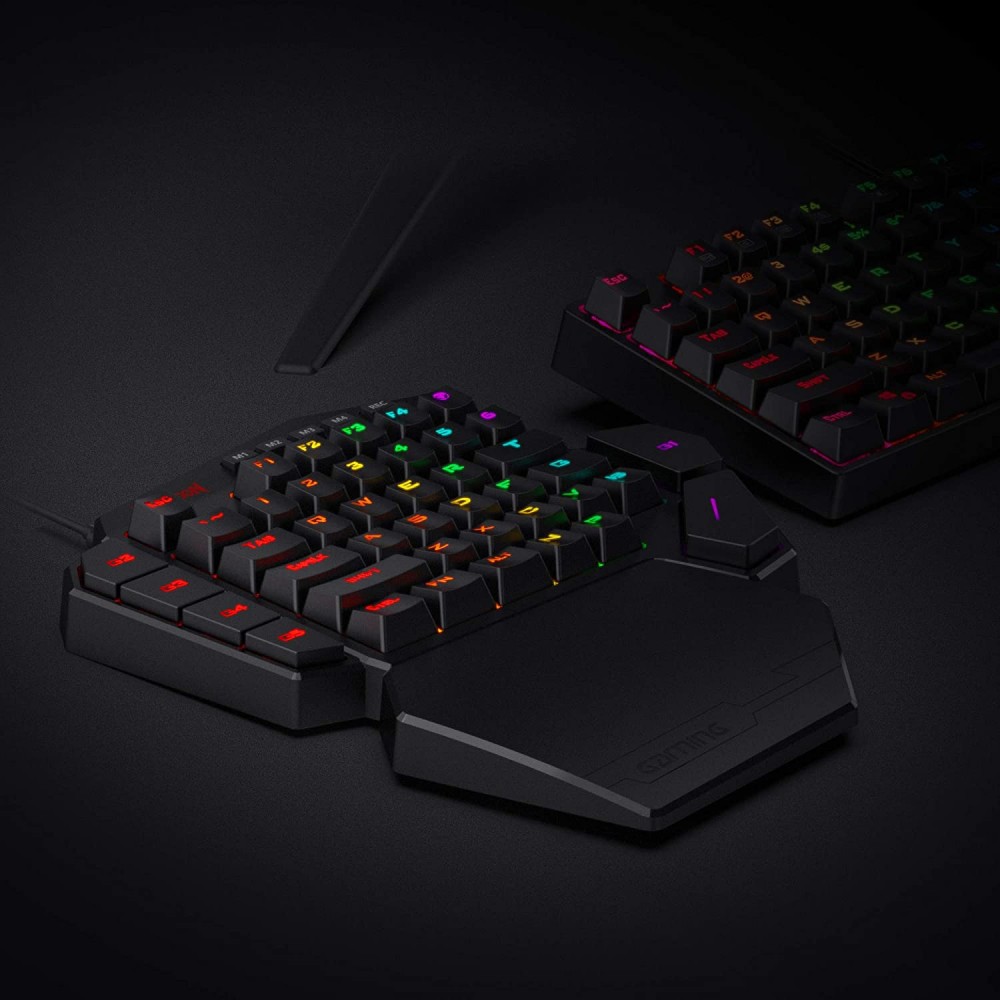 Redragon K585 DITI Eenhandig RGB mechanisch gamingtoetsenbord, bruine schakelaars, Type-C professioneel gamingtoetsenbord met 7 ingebouwde macrotoetsen, afneembare polssteun, 42 toetsen