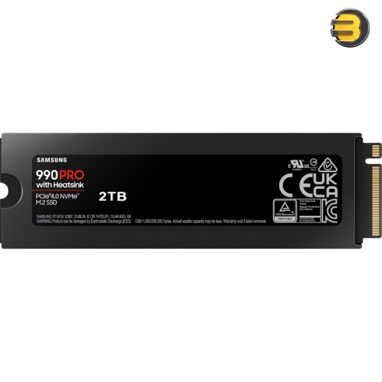 Samsung 990 PRO with Heatsink NVMe M.2 SSD 2TB – PCIe Gen 4.0 x4, Sequential Read up to 7,450 MB/s, Sequential Write up to 6,900 MB/s, Samsung V-NAND TLC, 2GB LPDDR4 Cache, AES 256-bit Encryption, Integrated Heatsink, M.2 2280 Form Factor