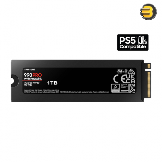 SAMSUNG SSD 990 PRO with Heatsink 1TB — PCIe 4.0, Sew. Read Speeds Up-to 7,450MB/s, Compatible with PlayStation 5 - MZ-V9P1T0CW