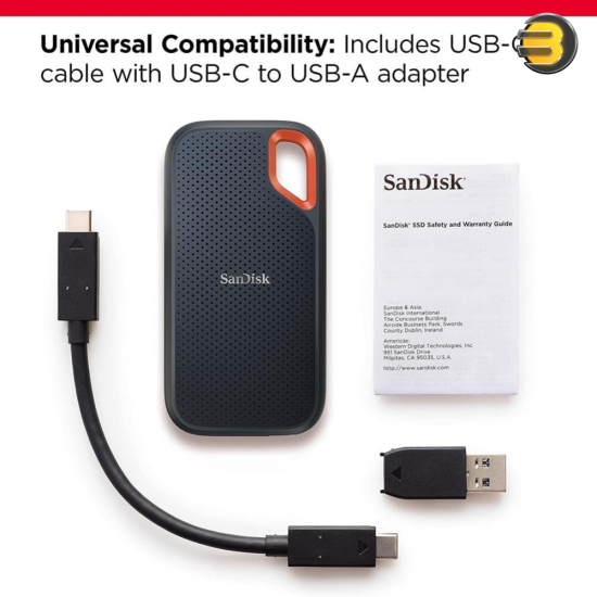 SanDisk 1TB Extreme Portable SSD - Up to 1050MB/s, USB-C, USB 3.2 Gen 2, IP65 Water and Dust Resistance, Updated Firmware - External Solid State Drive - SDSSDE61-1T00-G25