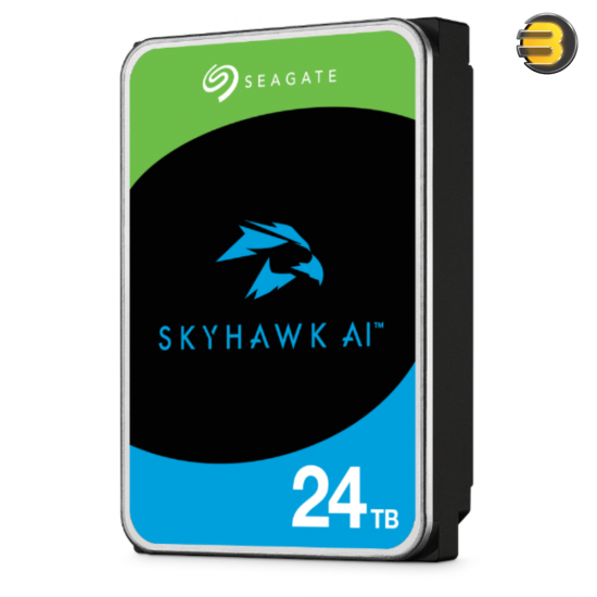 Seagate SkyHawk AI 24TB Internal Surveillance HDD ST24000VE000 Seagate SkyHawk AI ST24000VE000 24TB 3.5-inch internal surveillance HDD with CMR, 512MB cache, ImagePerfect AI technology and 64 camera stream support