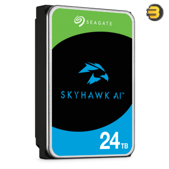 Seagate SkyHawk AI 24TB Internal Surveillance HDD ST24000VE000 Seagate SkyHawk AI ST24000VE000 24TB 3.5-inch internal surveillance HDD with CMR, 512MB cache, ImagePerfect AI technology and 64 camera stream support