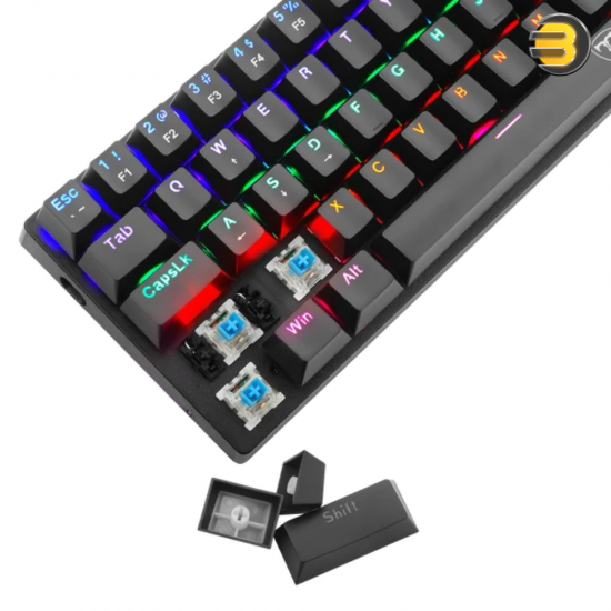 T-Dagger Arena TGK321 60% mechanical gaming keyboard with blue tactile switches, rainbow LED backlighting, double-injected keycaps and detachable USB-C cable