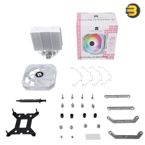 Thermalright Assassin King 120 Mini WHITE ARGB CPU Cooler, 5x 6mm AGHP Heatpipes, 120mm PWM ARGB Fan, Nickel-Plated Copper Base, S-FDB Bearing, 120x46x135mm, Intel LGA115X/1200/1700 & AMD AM4/AM5 Thermalright Assassin King 120 Mini WHITE ARGB CPU Cooler, 5x 6mm AGHP Heatpipes, 120mm PWM ARGB Fan, Nickel-Plated Copper Base, S-FDB Bearing, 120x46x135mm, Intel LGA115X/1200/1700 & AMD AM4/AM5