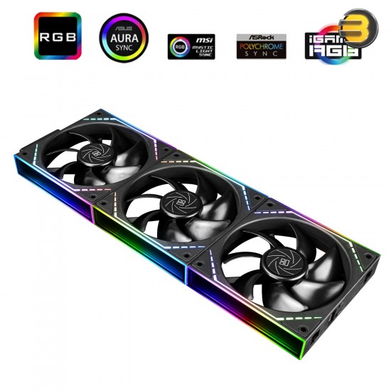 Thermalright TL-M12Q X3 3-pack bundle of black 120mm ARGB PWM case fans with 68.9 CFM airflow, 2.21 mm H2O extreme static pressure and daisy-chain cables