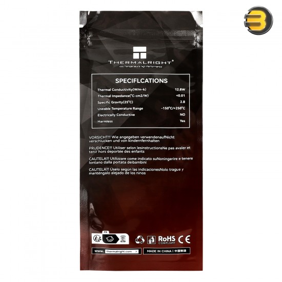 Thermalright TF7 4g Thermal Paste — High-Performance Gray Compound, 12.8 W/mK Thermal Conductivity, Thermal Impedance <0.01 ℃·cm²/W, Non-Conductive, Safe for CPUs & GPUs, Usable Temperature Range -150°C to 250°C, Includes Applicator