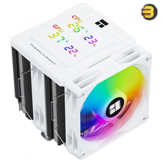 Thermalright Peerless Assassin 120 Digital ARGB White CPU Cooler — Dual Tower, 6x 6mm AGHP Heatpipes, 2x 120mm PWM ARGB Fans (1850 RPM, 88.9 CFM), Nickel-Plated Copper Base, Intel LGA1851/1700/1200/115X & AMD AM4/AM5 Compatible Thermalright Peerless Assassin 120 Digital ARGB White CPU Cooler — Dual Tower, 6x 6mm AGHP Heatpipes, 2x 120mm PWM ARGB Fans (1850 RPM, 88.9 CFM), Nickel-Plated Copper Base, Intel LGA1851/1700/1200/115X & AMD AM4/AM5 Compatible