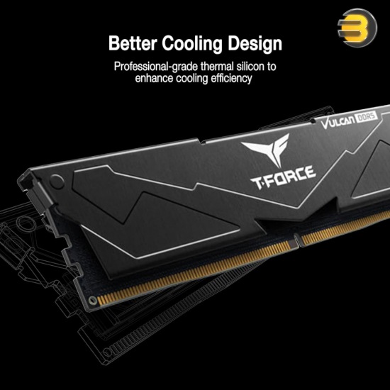 TEAMGROUP T-Force VULCAN DDR5 32GB 2x16GB 6000MHz CL30 desktop memory kit with black forged aluminum heatsink and SK hynix A-die