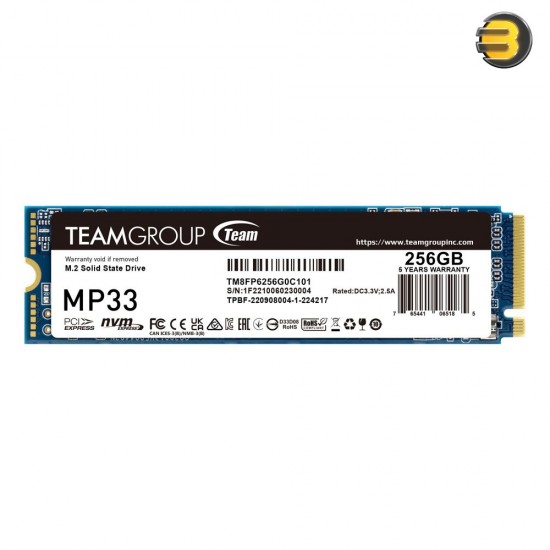 TEAMGROUP MP33 256GB SLC Cache 3D NAND TLC NVMe 1.3 PCIe Gen3x4 M.2 2280 Internal SSD Read/Write Speed up to 1800/1500 MB/s Compatible with Laptop & PC Desktop