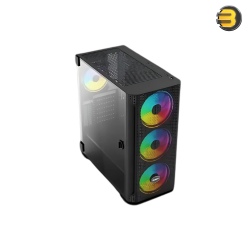 Technozone C-300 Mid Tower Case + 600W PSU Included– Pre-Installed 6 RGB Fans with Controller & Remote, Stylish Design for Gamers and Builders