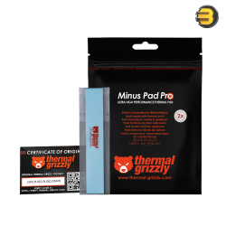 Thermal Grizzly TG Minus Pad Pro Thermal Pad Gray — Non-Conductive, High Compressibility & Thermal Conductivity, Sizes 120x20mm & 100x100mm, Thickness 1.0-3.0mm, For SSDs, GPUs, VRMs, Memory