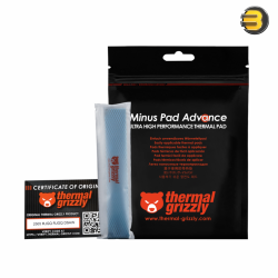 Thermal Grizzly Minus Pad Advance 120x20x3.0mm 4-Pack High-Performance Thermal Pads — Electrically Non-Conductive, Excellent Thermal Conductivity, High Compressibility, Easy to Use, Suitable for SSDs, GPUs, Voltage Regulators, Memory Modules