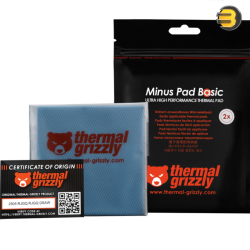 Thermal Grizzly Minus Pad Basic, 100×100×0.5 mm (2 pcs) — electrically non‑conductive, good thermal conductivity, slightly lower compressibility vs Advance/Pro, easy to cut/apply, excellent price‑performance; black color