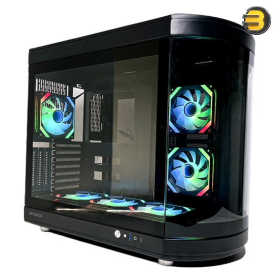 Tortox Vidrio Mid-Tower ATX Gaming Case Black – Curved Tempered Glass, 6x Pre-installed ARGB PWM Fans, USB Type-C, 360mm Radiator Support