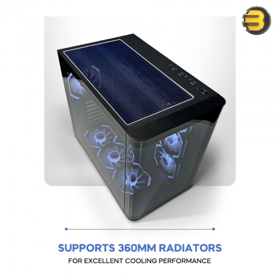 Tortox Curvo Mid-Tower ATX Gaming Case – Matte Black, 7x Pre-installed 120mm ARGB PWM Fans, USB Type-C, 360mm Radiator Support, Tempered Glass